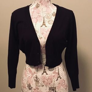 Cropped three button black cardigan